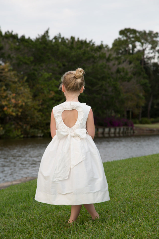 silk heart back ruffled dress