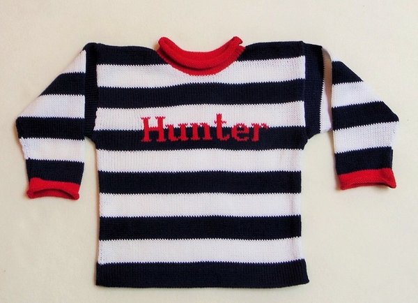 striped children's sweater with contrast cuffs and collar