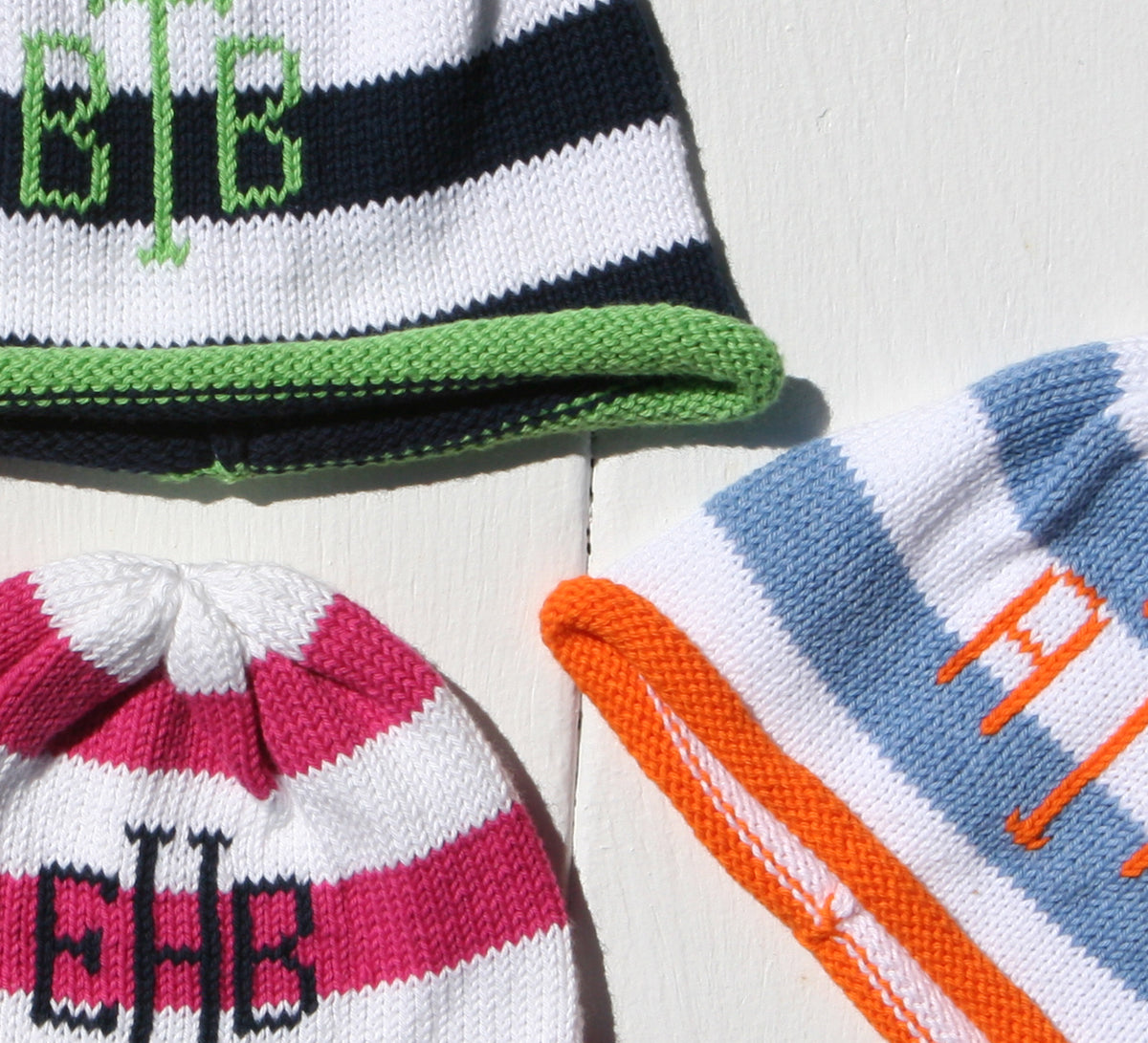 striped monogrammed beanie cap
