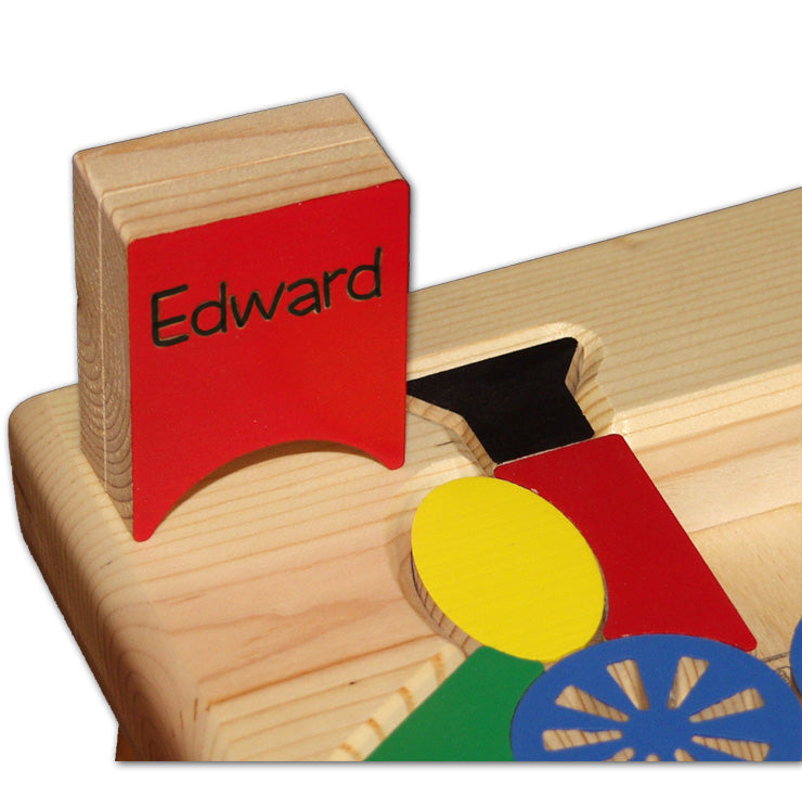 train puzzle stool with engraved name