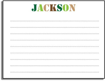 personalized kids notes - camo letters