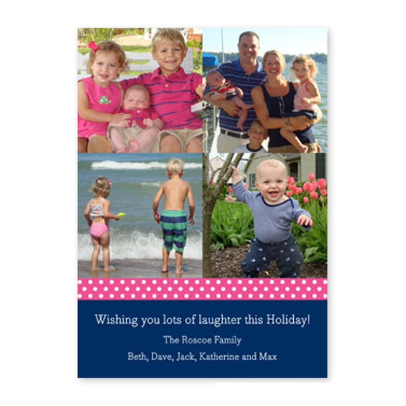 boatman geller polka dot ribbon - raspberry & navy photocard