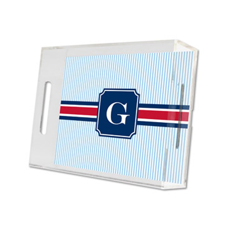 seersucker band red & navy lucite tray - small