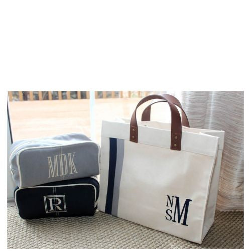 striped tote navy & gray
