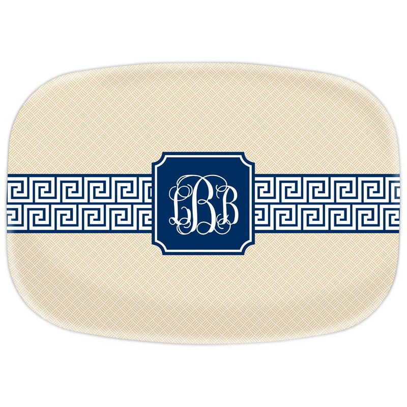boatman geller greek key band navy platter
