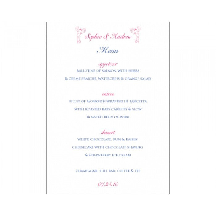 sophie & andrew menu card