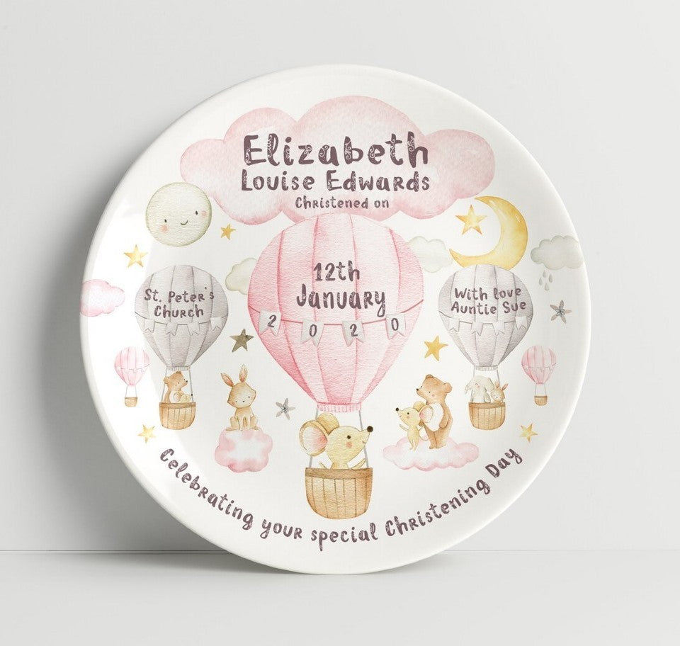 personalized baby girl plate - hot air balloon