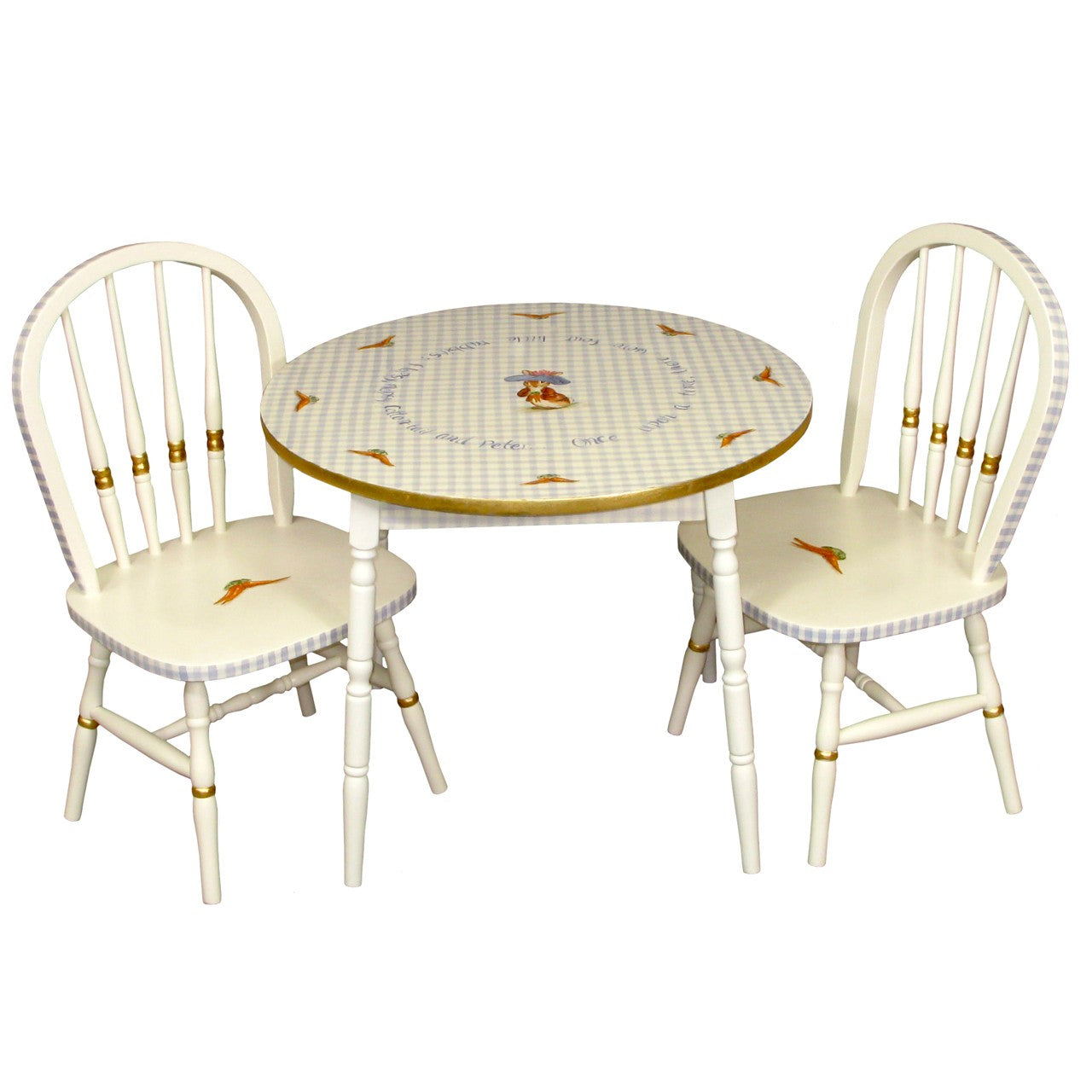 Round Play Table and Chair Set Antico White And Blue Gingham Gold Gilding