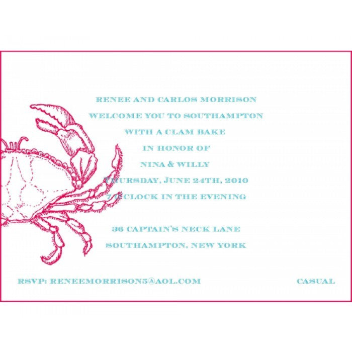 renee & carlos morrison clam bake card