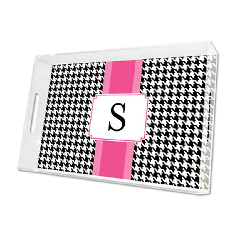 alex houndstooth black lucite tray - large