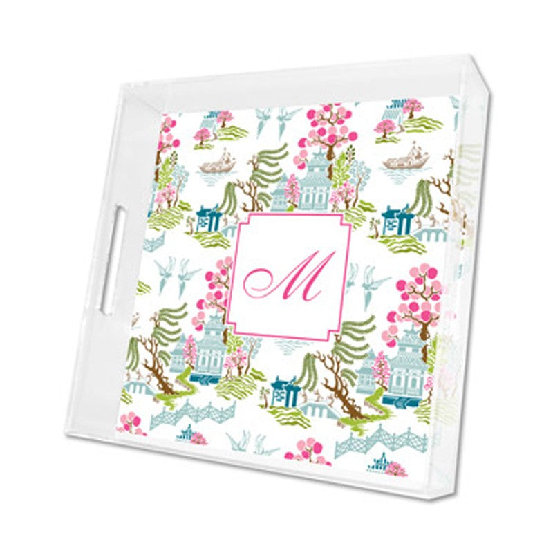 chinoiserie spring lucite tray - square