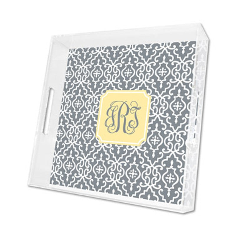 wrought iron gray lucite tray - square