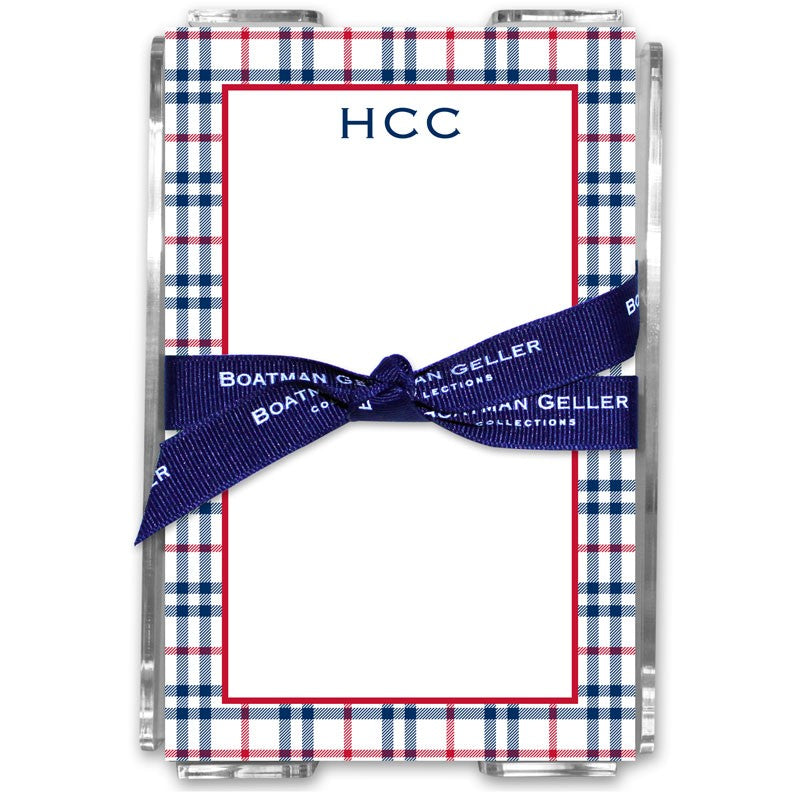 boatman geller miller check navy & red acrylic note sheets