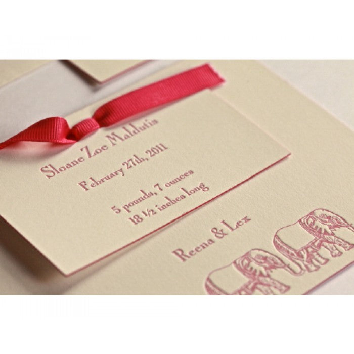 letterpress elephant baby announcement - sloane
