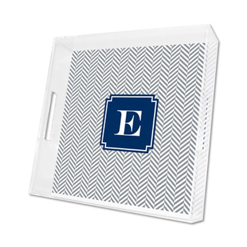 herringbone gray lucite tray - square