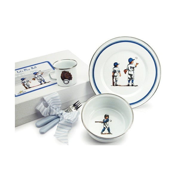 golden rabbit baseball boys dish set
