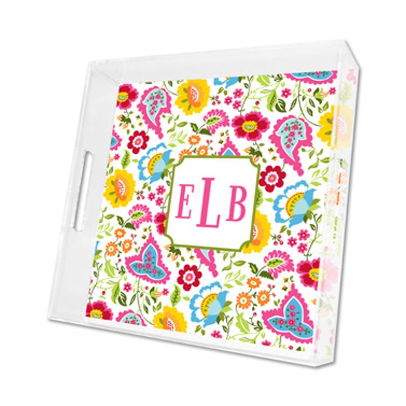 bright floral lucite tray - square