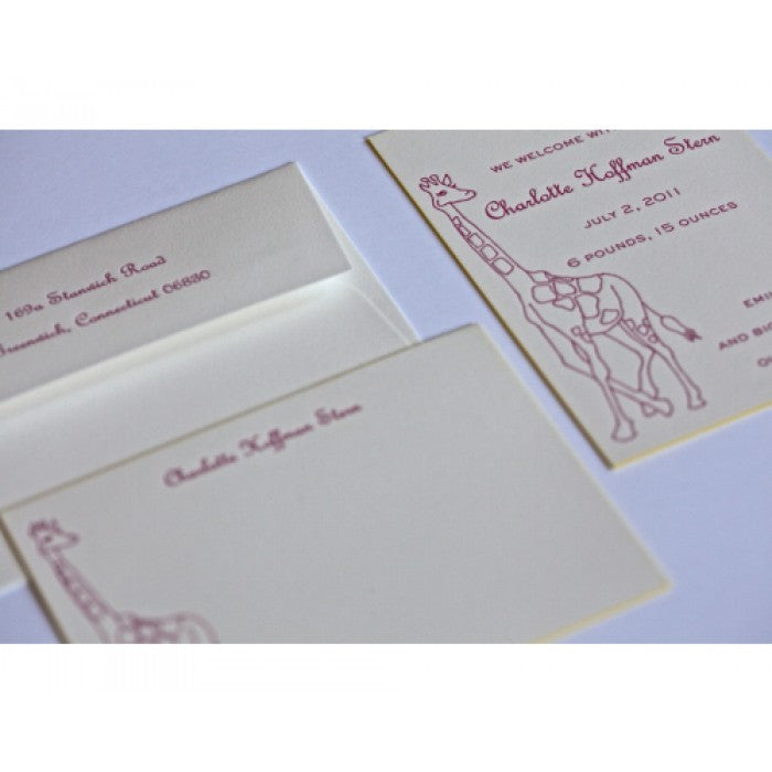 letterpress baby announcement - giraffe