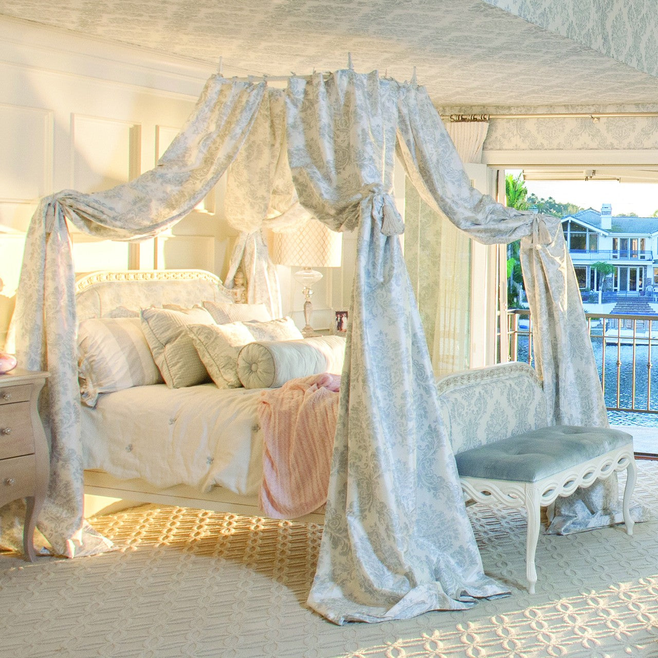 Josephine Bed Blue Damask