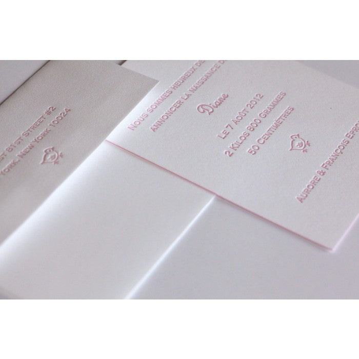 letterpress bird baby announcement - diane
