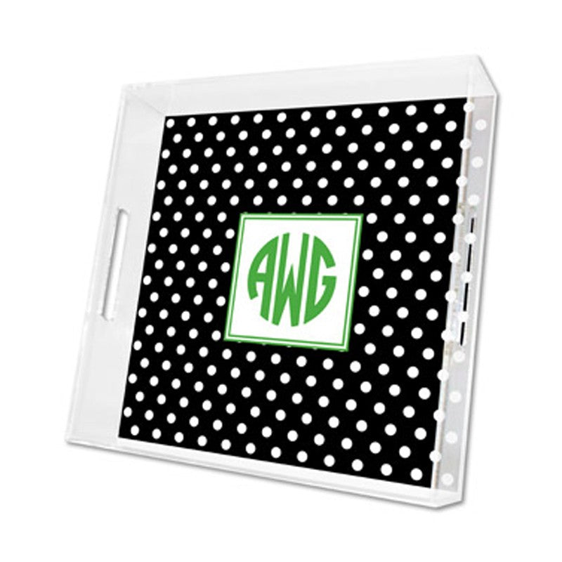 polka dot black lucite tray - square
