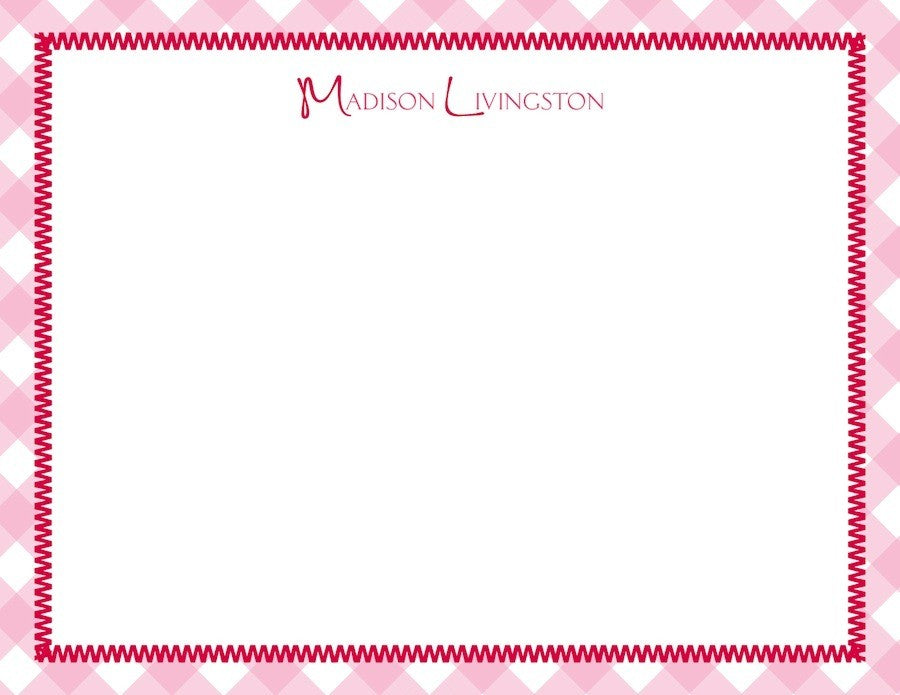 gingham pink children's stationary