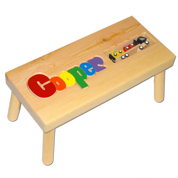 personalized name puzzle stool with car carrier
