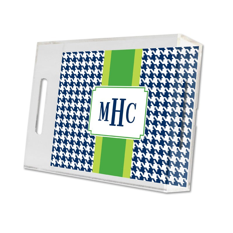 alex houndstooth navy lucite tray - small