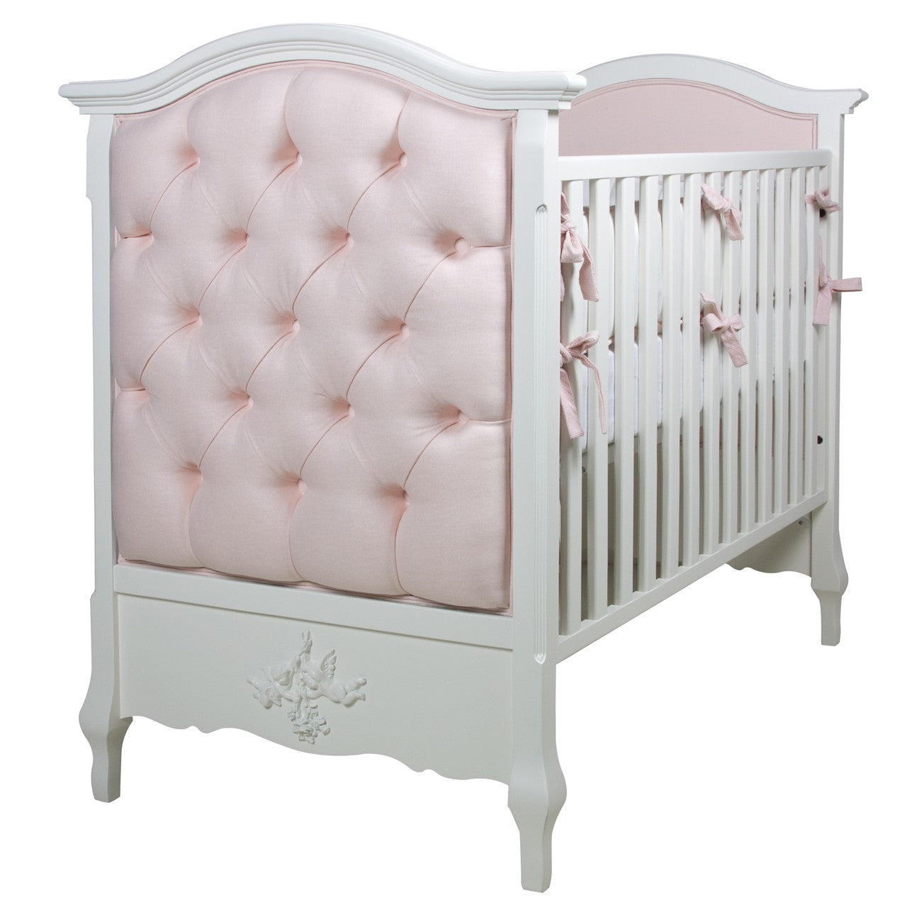 French Panel Upholstered Crib Antico White Pink