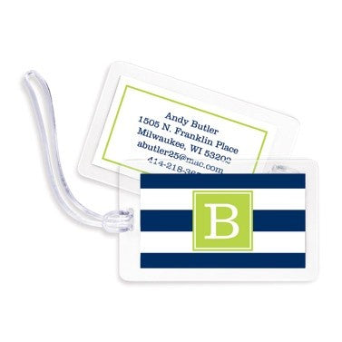 boatman geller awning stripe navy bag tags