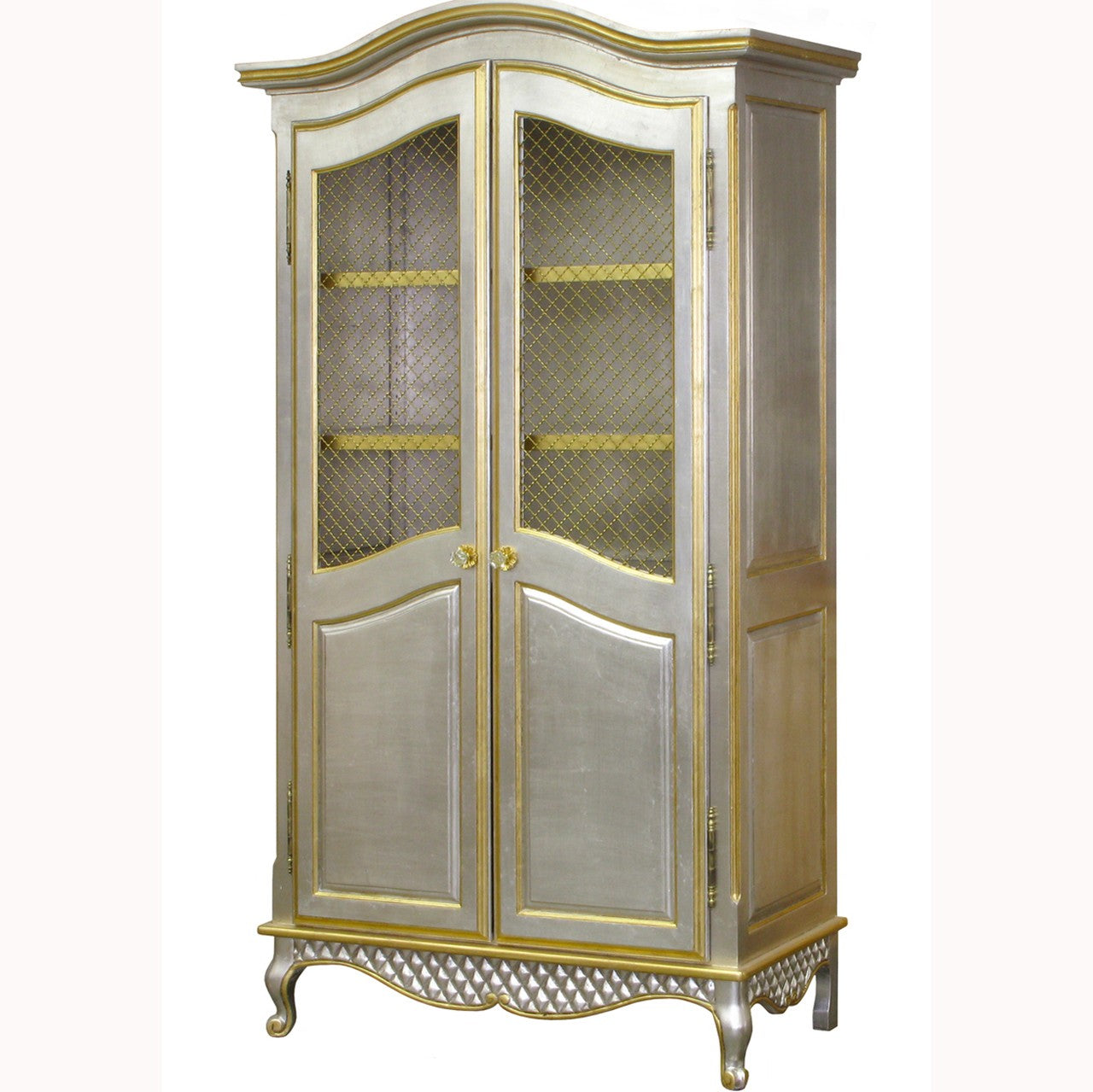 grand amoire - silver/gold gilding with brass wire mesh doors
