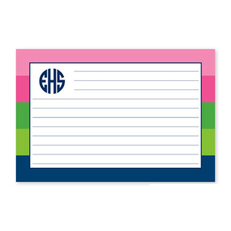 boatman geller bold stripe pink, green & navy recipe card