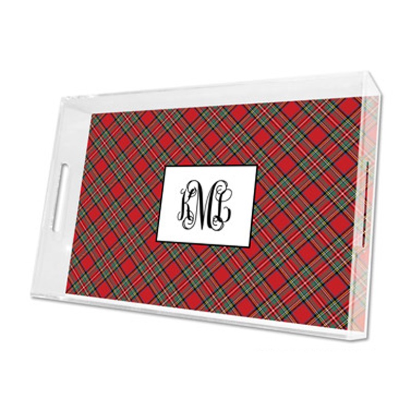 plaid red lucite tray - large