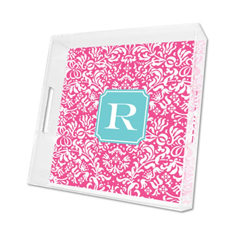 chloe raspberry lucite tray - square