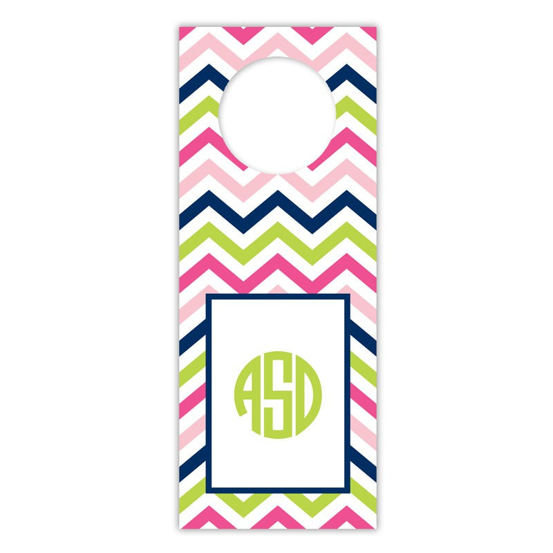 boatman geller chevron pink, navy & lime wine tags