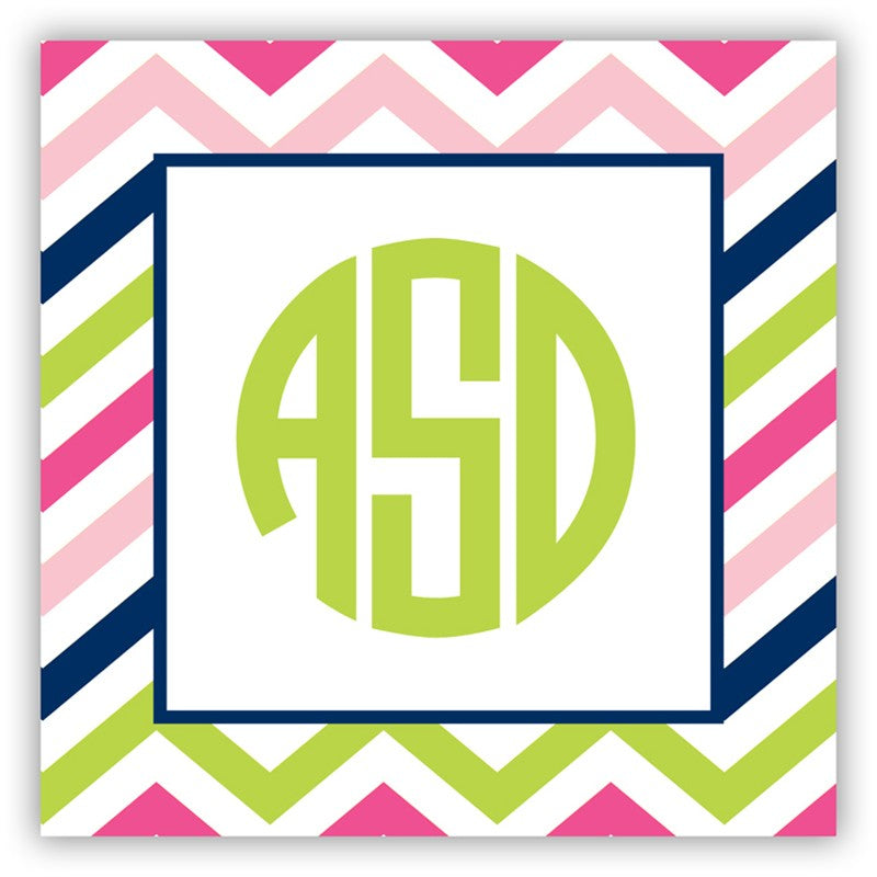 boatman geller chevron pink, navy & lime square sticker