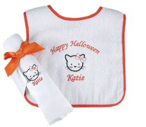 halloween gift set - kitty bib and burp cloth