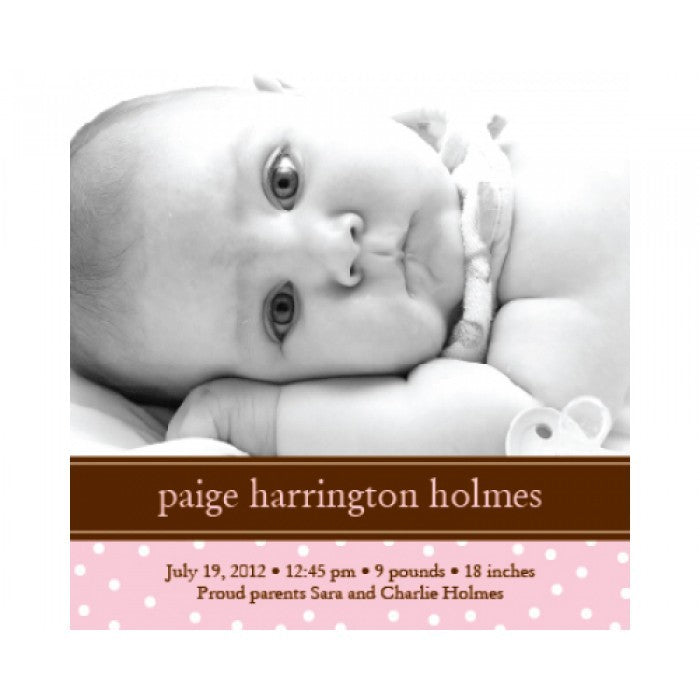 flat print baby announcement - darling dots pink