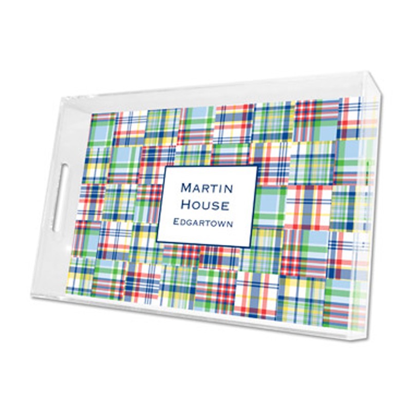 madras patch blue lucite tray - large