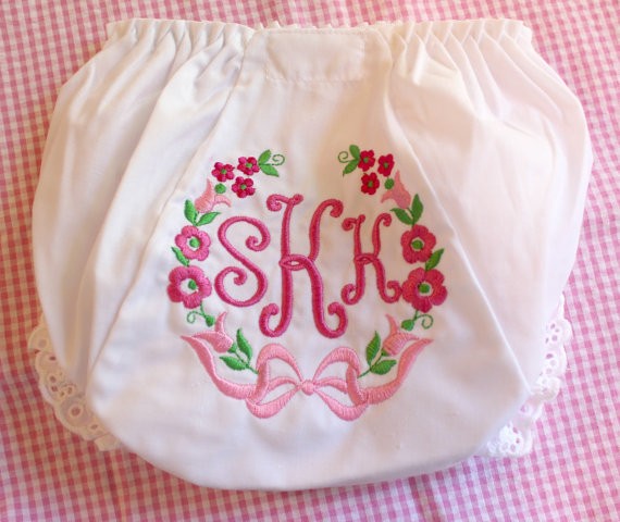 personalized diaper cover with floral wreath