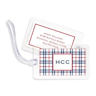 boatman geller miller check navy & red bag tags