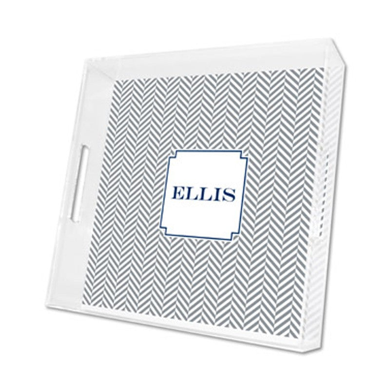 herringbone gray lucite tray - square