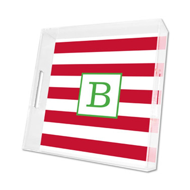 awning stripe red lucite tray - square