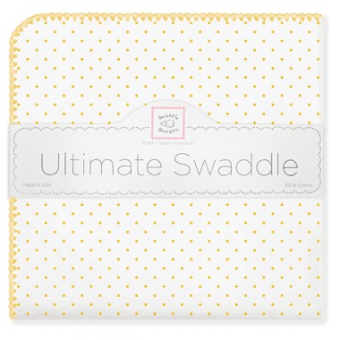 ultimate swaddling blanket by swaddle designs - white with yellow dots