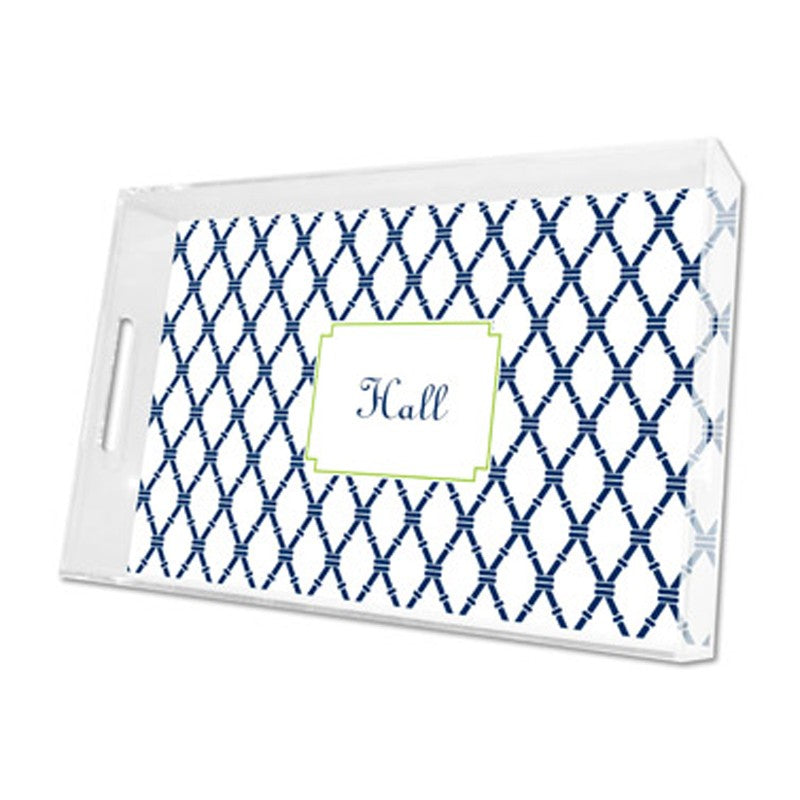 bamboo navy & green lucite tray - large