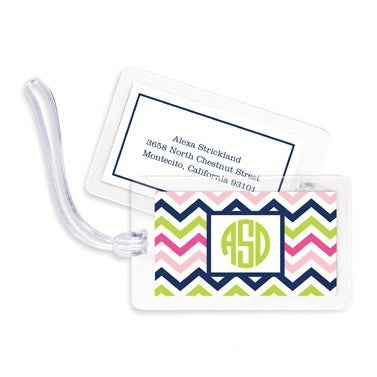 boatman geller chevron pink, navy & lime bag tags