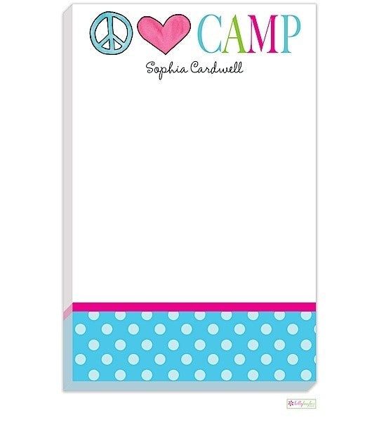 peace love camp personalized note pad