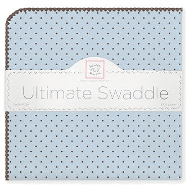 ultimate swaddling blanket by swaddle designs - blue with brown dots