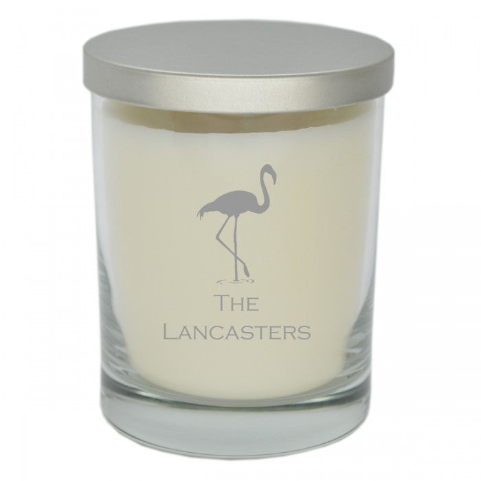 flamingo glass soy candle