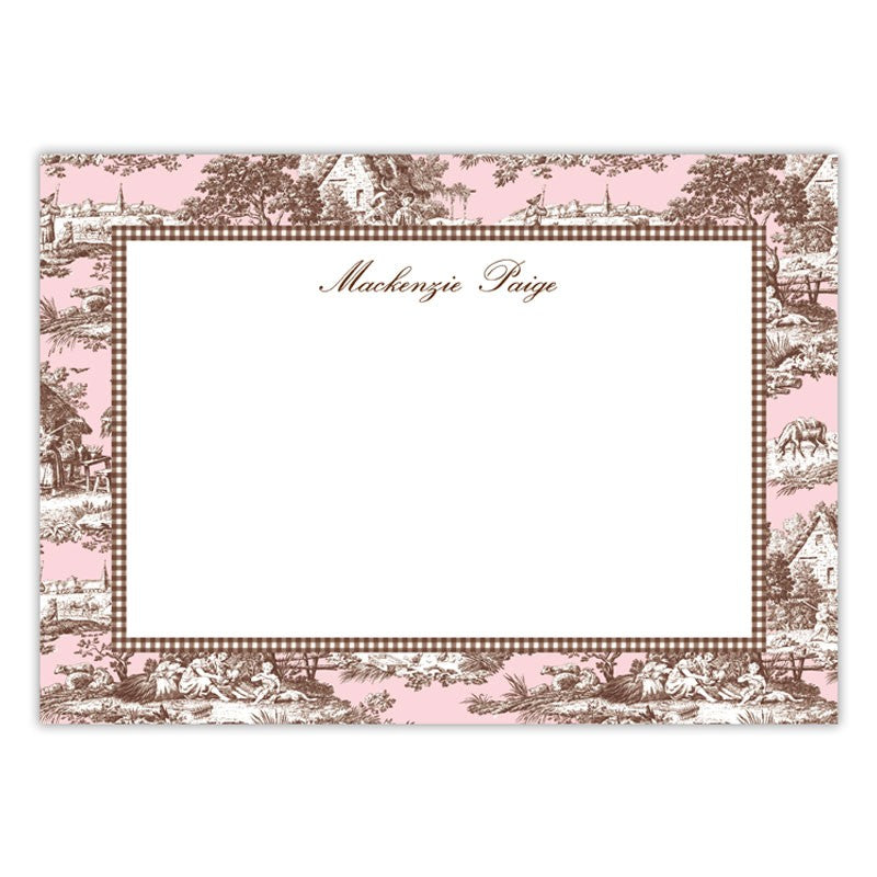 boatman geller toile pink & brown large flat notecard